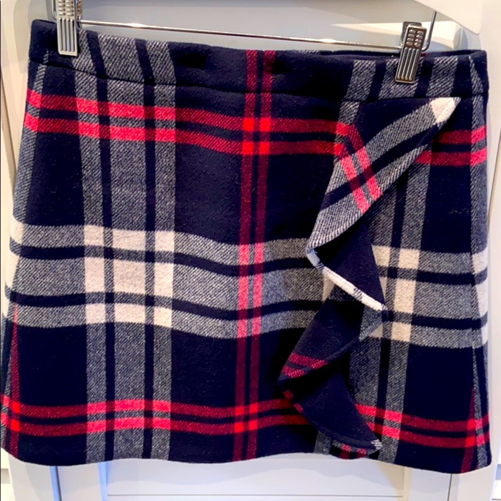 J.Crew wool cotton plaid mini skirt with ruffle
